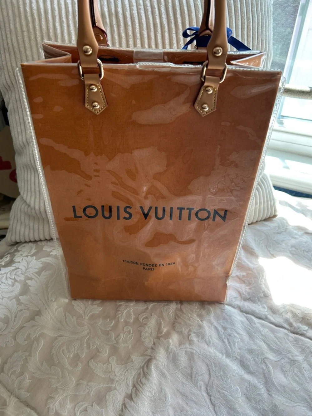 7030. Louis Vuitton Shopping Bag repurposed into a tote. Clear PVC cover. - Picture 3 of 6